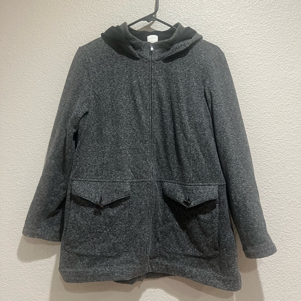 J Jill Fit Dark Gray Fleece Lined Hooded Jacket, MP
